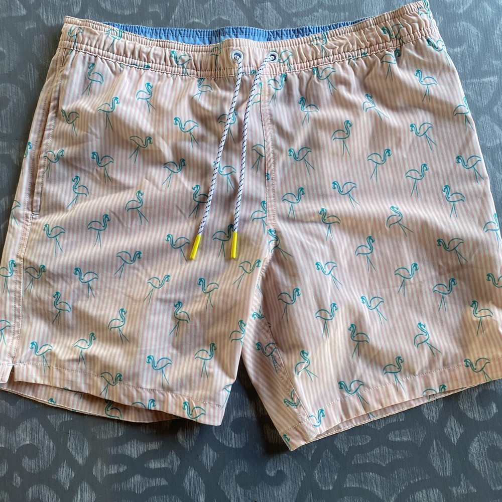Bonobos Men's Flamingo‎ Print Swim trunks sz 32 lined drawstring